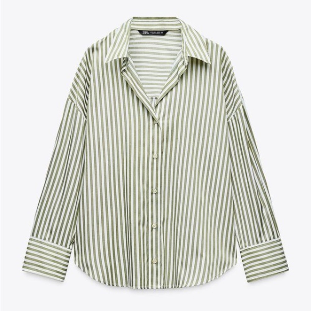 Striped Green Oversized Button Down Shirt